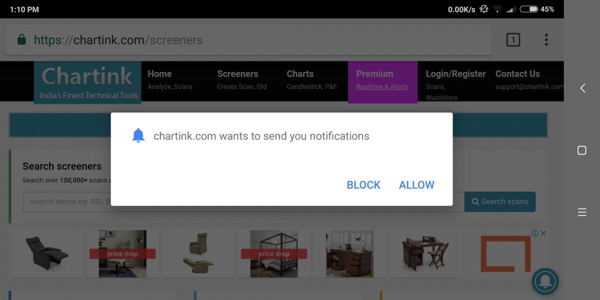 Desktop/Mobile (a.k.a Web) notifications Chartink Articles Chartink Notification